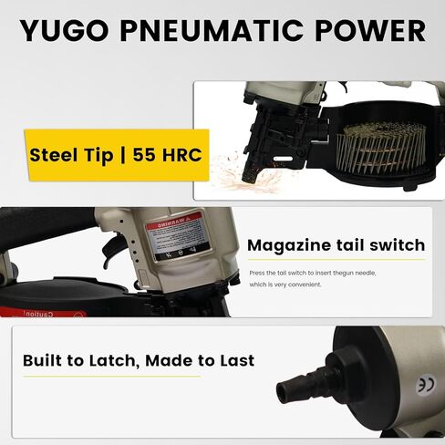 YUGO CN70 15°Pneumatic Coil Siding Nailer – Air-Powered Nail Gun for Pallets, Fencing, Decking, Siding, Framing, Wood Packaging & General Construction CN70 in Saudi Arabia