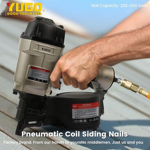 YUGO CN70 15°Pneumatic Coil Siding Nailer – Air-Powered Nail Gun for Pallets, Fencing, Decking, Siding, Framing, Wood Packaging & General Construction CN70 in Saudi Arabia