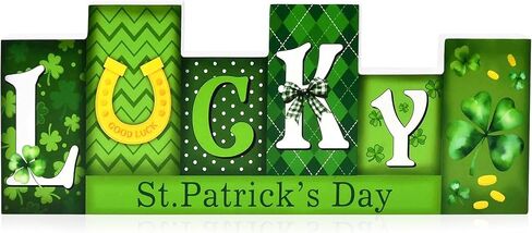 St. Patrick’s Day Wooden Tabletop Décor Lucky Sign, Saint Patty's Irish Shamrock Table Shelf Desck Centerpiece Home Decorations in Saudi Arabia