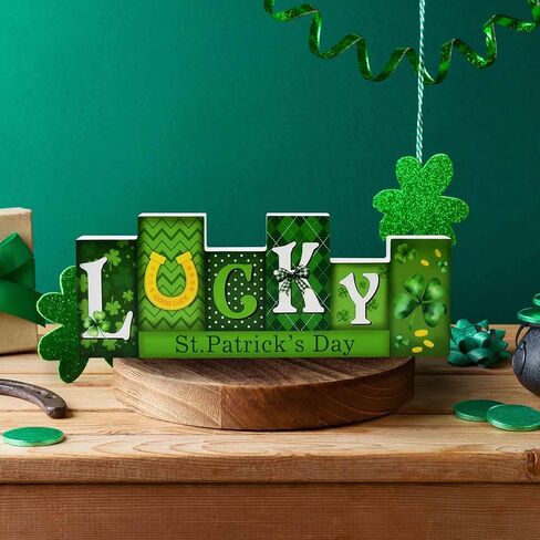 St. Patrick’s Day Wooden Tabletop Décor Lucky Sign, Saint Patty's Irish Shamrock Table Shelf Desck Centerpiece Home Decorations in Saudi Arabia