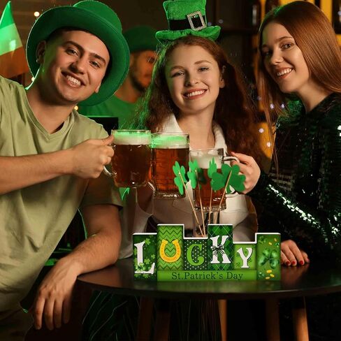 St. Patrick’s Day Wooden Tabletop Décor Lucky Sign, Saint Patty's Irish Shamrock Table Shelf Desck Centerpiece Home Decorations in Saudi Arabia