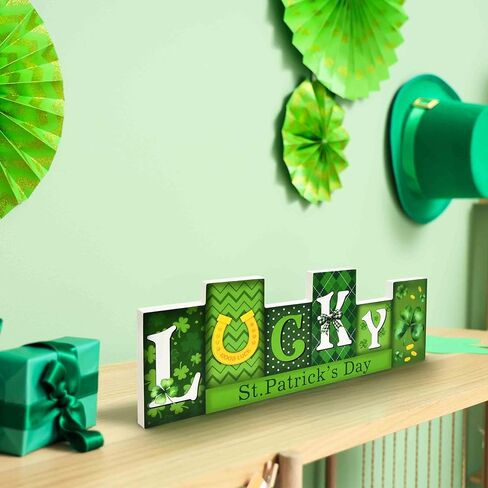 St. Patrick’s Day Wooden Tabletop Décor Lucky Sign, Saint Patty's Irish Shamrock Table Shelf Desck Centerpiece Home Decorations in Saudi Arabia