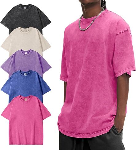 Eiscntd Men's T-Shirts 5 Pack Oversized T Shirts for Men Unisex Cotton Vintage Casual Streetwear Gym Work Tee in Kuwait