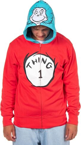Mad Engine Dr. Seuss Hoodie Adult Thing 1 Thing 2 Reversible Zip Up Costume Hooded Sweatshirt in Saudi Arabia