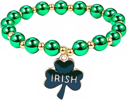 St Patricks Day Shamrock Charm Bracelets Green Hat Beer Shamrock Pearl and Crystal Beaded Stretch Bracelet Irish Holiday St Patricks Day Accessories Jewelry Gifts for Women Men in Saudi Arabia
