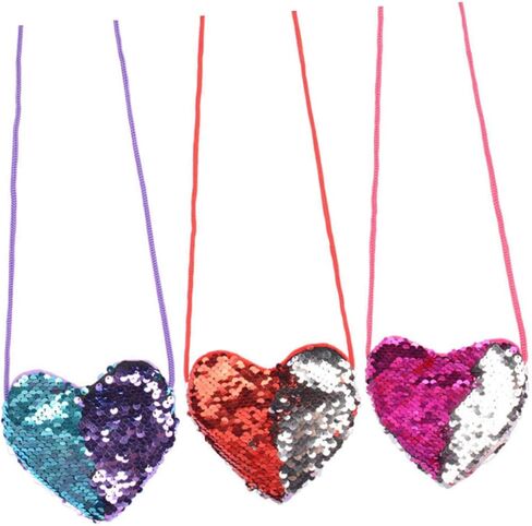 Gatuida Heart-Shaped Sequin Crossbody Bag for Kids Mini Change Purse Adjustable Strap Red and Silver Messenger Bag for Parties and Everyday Use in Saudi Arabia