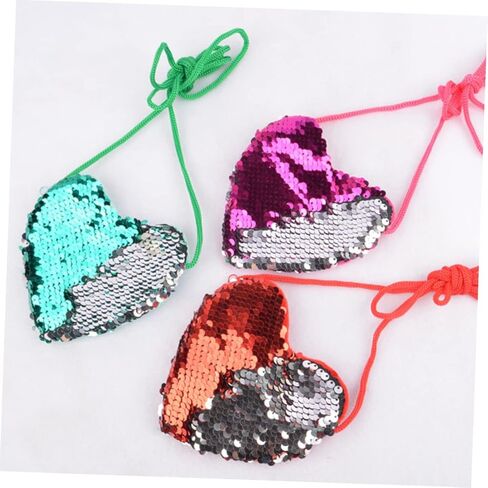 Gatuida Heart-Shaped Sequin Crossbody Bag for Kids Mini Change Purse Adjustable Strap Red and Silver Messenger Bag for Parties and Everyday Use in Saudi Arabia