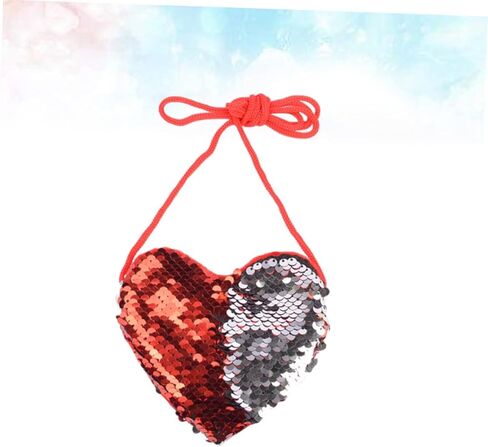 Gatuida Heart-Shaped Sequin Crossbody Bag for Kids Mini Change Purse Adjustable Strap Red and Silver Messenger Bag for Parties and Everyday Use in Saudi Arabia