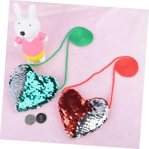 Gatuida Heart-Shaped Sequin Crossbody Bag for Kids Mini Change Purse Adjustable Strap Red and Silver Messenger Bag for Parties and Everyday Use in Saudi Arabia