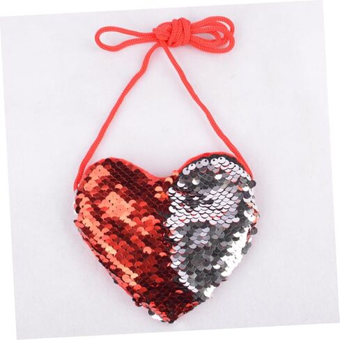 Gatuida Heart-Shaped Sequin Crossbody Bag for Kids Mini Change Purse Adjustable Strap Red and Silver Messenger Bag for Parties and Everyday Use in Saudi Arabia