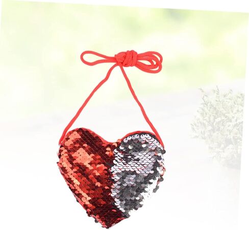 Gatuida Heart-Shaped Sequin Crossbody Bag for Kids Mini Change Purse Adjustable Strap Red and Silver Messenger Bag for Parties and Everyday Use in Saudi Arabia