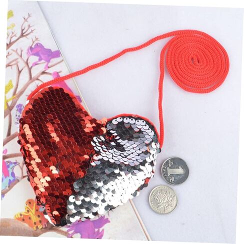 Gatuida Heart-Shaped Sequin Crossbody Bag for Kids Mini Change Purse Adjustable Strap Red and Silver Messenger Bag for Parties and Everyday Use in Saudi Arabia