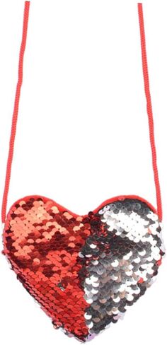 Gatuida Heart-Shaped Sequin Crossbody Bag for Kids Mini Change Purse Adjustable Strap Red and Silver Messenger Bag for Parties and Everyday Use in Saudi Arabia