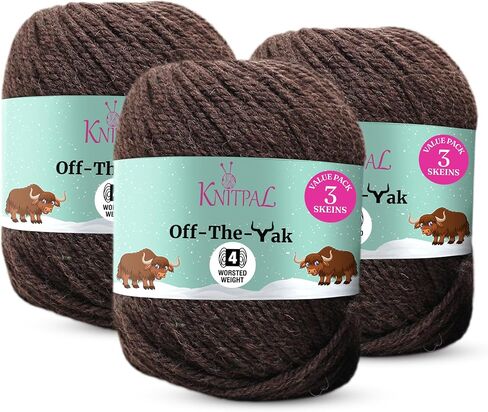 خيوط صوف ناعمة ورقيقة للغاية من Off-The-Yak للحياكة والكروشيه، وزن ثقيل/أران #4، 25% ياك، 50% صوف، 25% أكريليك، 3 شلات في كل عبوة، 360 ياردة/300 جرام (تفاح أحمر) in Saudi Arabia