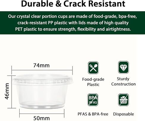 Sugar Box [100 Pack - 2 Oz Portion Cups with Lids - Leak-Proof Containers for Condiments, Dips, Jello Shots, Sauce Cups, Souffle, and Sampling in Kuwait