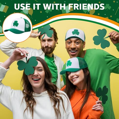 Jeyiour 12 Pcs St Patricks Day Trucker Hat Irish Green Shamrock Baseball Cap Adjustable Mesh Cotton Clover for Men Women(Green, Clover) in Saudi Arabia