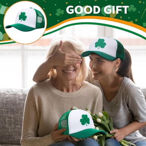 Jeyiour 12 Pcs St Patricks Day Trucker Hat Irish Green Shamrock Baseball Cap Adjustable Mesh Cotton Clover for Men Women(Green, Clover) in Saudi Arabia