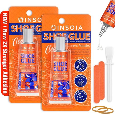 طقم إصلاح نعل غراء الأحذية 29.5 مل × 2، لاصق أحذية شفاف شديد التحمل، مقاوم للماء، مرن، للأحذية الرياضية، والأحذية طويلة الرقبة، والجلود، والمطاط، والقماش، والكعب، والرقعة والمزيد - يجف الأسمنت في غضون 24 ساعة in Kuwait