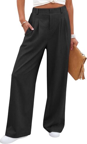 ANRABESS Women Wide Leg Pants Stretchy Work Dress Pants Waffle Knit Business Casual Pull on Palazzo Slacks Trousers Outfits in Saudi Arabia