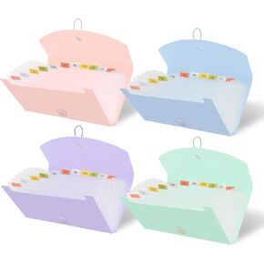 Y YOMA 4 عبوات منظم قسيمة مع 13 جيبًا | حامل إيصالات الأكورديون البلاستيكي المناسب للسفر مقاس 10 × 5.5 بوصة، مجلد موسع لبطاقات الأعمال الصغيرة وبطاقات العمل الضريبية، تصميم باستيل in Kuwait