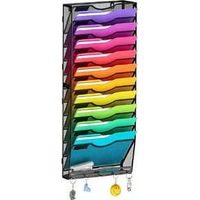 منظم ملفات جداري معلق ذو سعة كبيرة مكون من 13 طبقة مع 5 خطافات، حامل ملفات مثبت على الحائط رأسيًا، رف مجلة منظم للبريد للمكتب والمنزل والمدرسة in Kuwait