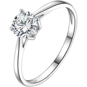 خاتم خطوبة من الماس 0.42-0.7 قيراط للنساء، من الفضة الإسترليني المطلية بالذهب عيار 14 قيراط، خاتم وعد سوليتير دائري الشكل، مقاس 5-9، خاتم زفاف كلاسيكي بأربعة شقوق in Kuwait