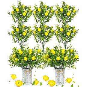 SIPRDE 6 Pack Artificial Lemon Branches Match 2 Pack Retro Vases, Vivid Yellow Faux Lemons, Table Centerpiece for Kitchen Home, Christmas Tree Decoration, Perfect for Party Decor in Kuwait