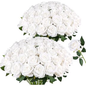 AmyHomie 48 قطعة من الورود الشمبانيا المخملية والزهور الاصطناعية الواقعية مع سيقان قابلة للانحناء لباقات الزفاف وحفلات استقبال المولود الجديد وديكور المنزل وهدايا الزهور المزيفة لعيد الحب وعيد الأم ويوم المرأة in Kuwait