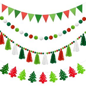 4 Pcs Rainbow Tassel Garland 9.8 Feet Pom Pom Balls Garland Colorful Felt Fabric Banner Set, Boho Pastel Tassel Wall Door Hanging Decor for Classroom Birthday Party Kids Bedroom Baby Shower School in Saudi Arabia