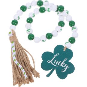 Cabilock St Patrick's Day Decoration Wood Beads Garland with Tassels Farmhouse Shamrock Decor Pendant Boho Beads for Home Decor,Wall Hanging Decoration (White Green) in Saudi Arabia
