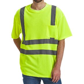 SIFE High Visibility Reflective T-Shirt with Hi Vis ANSI Reflective Strip Safety Lime Yellow Short Sleeve in Saudi Arabia
