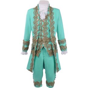 Victorian Costume Men Rococo Costume Suit Jacket Vest Prince Cosplay Halloween (S, Cyan) in Kuwait