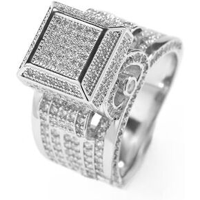 Solid Gold over S925 Sterling Silver Retro Square Hip-Hop Statement Ring, Micro-Pavé Border, Edgy Gift for His Modern Goth Aesthetic in Saudi Arabia