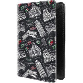 محفظة سفر من جلد البولي يوريثان لحامل جواز السفر مع غطاء بطاقة حجب RFID بنمط فريد (رمز إيطاليا على طراز السبورة مع برج بيزا المائل £ in Kuwait