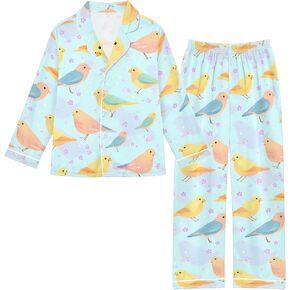 طقم بيجامة من الساتان الناعم بأكمام طويلة قطعتين ملابس نوم بأزرار سفلية للخريف والشتاء مقاس 5-14 in Kuwait