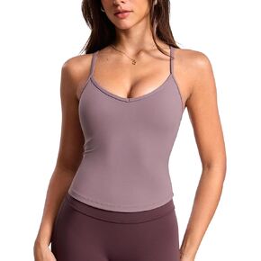 قميص بدون أكمام نسائي بياقة V عميقة مع حمالة صدر مدمجة وظهر منخفض على شكل حرف Y وقميص بدون أكمام للتمرينات البيلاتيس in Kuwait