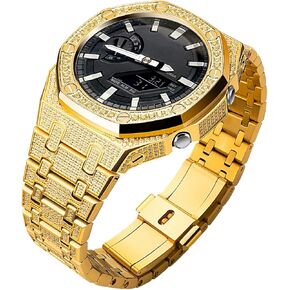 Ga2100 Ice Watch Strap Diamond Case Mod Kit Parts، Full Diamond Ice Metal 316L إطار من الفولاذ المقاوم للصدأ متوافق مع ساعات Casioak G-shock تعديل GA2100 GAB2100 GA2110 in Kuwait