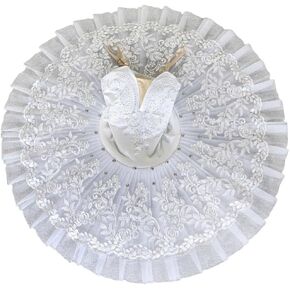 تنورة باليه نسائية من Sanfly، فستان باليه احترافي للبالغين، أزياء رقص بحيرة البجع، ملابس بالترتر الأبيض in Kuwait