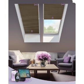 ظلال مناور ذكية من Graywind متوافقة مع Alexa Google تعمل بالطاقة الشمسية، تظليل خلوي بمحرك يعمل بالطاقة الشمسية لسقف السقف، نافذة غرفة الطائرة المائلة (قهوة) in Kuwait