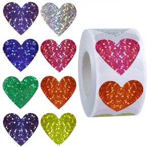 500 قطعة من ملصقات القلب اللامعة، ملصقات قلب للأطفال المعلم مقاس 1 بوصة ذاتية اللصق ملونة لتزيين حفلات أعياد الميلاد وحفلات عيد الحب in Kuwait