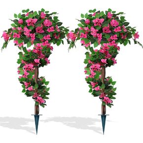 2Pack 4FT Artificial Bougainvillea Topiary Trees for Outdoor, Fake Silk Flowers Plants Bushes with Ground Spike, Faux UV Resistant Shurbs Trees for Outside,Front Porch,Patio,Balcony Decor in Kuwait
