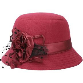 Women Bowler Hats Flower Decor Cloche Wide Brim Fedora Bucket Hat Vintage Elegant Church Hats for Wedding Party Festival in Saudi Arabia