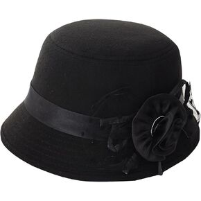 Women Bowler Hats Flower Decor Cloche Wide Brim Fedora Bucket Hat Vintage Elegant Church Hats for Wedding Party Festival in Saudi Arabia