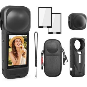 ملحقات 360 X5، حقيبة حمل صغيرة محمولة لجهاز Insta360 X5، غطاء عدسة، حافظة واقية من السيليكون، واقيات شاشة العدسة (عبوتان) متوافقة مع كاميرا Insta 360 X5 in Kuwait