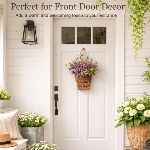 سلة معلقة على الباب من الزهور البرية، الباب الأمامي، إكليل الربيع، الشرفة الربيعية، مزرعة الربيع، زهور صناعية لديكور المنزل، زينة معلقة للربيع. (الزهور البرية) in Kuwait