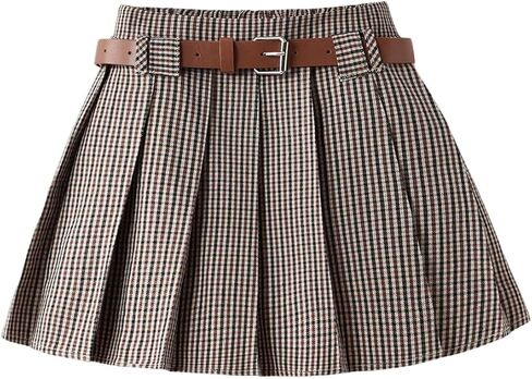 GORGLITTER Girl's Plaid Skirt Gingham Pleated High Waisted Y2k Vintage Preppy Uniform Tennis Mini Skirts in Saudi Arabia