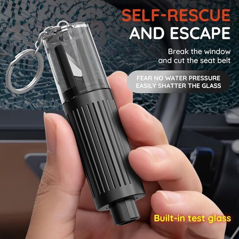 أداة الهروب من السيارة بسلسلة مفاتيح في حالات الطوارئ - قاطع حزام الأمان 2 في 1 لسلامة السيارة، أداة محمولة لكسر نافذة السيارة مع تصميم سلسلة مفاتيح مدمجة in Kuwait