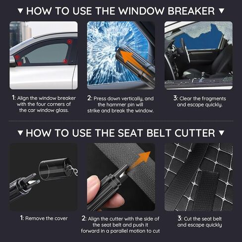 أداة الهروب من السيارة بسلسلة مفاتيح في حالات الطوارئ - قاطع حزام الأمان 2 في 1 لسلامة السيارة، أداة محمولة لكسر نافذة السيارة مع تصميم سلسلة مفاتيح مدمجة in Kuwait