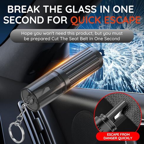 أداة الهروب من السيارة بسلسلة مفاتيح في حالات الطوارئ - قاطع حزام الأمان 2 في 1 لسلامة السيارة، أداة محمولة لكسر نافذة السيارة مع تصميم سلسلة مفاتيح مدمجة in Kuwait