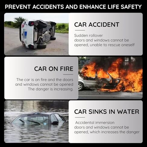 أداة الهروب من السيارة بسلسلة مفاتيح في حالات الطوارئ - قاطع حزام الأمان 2 في 1 لسلامة السيارة، أداة محمولة لكسر نافذة السيارة مع تصميم سلسلة مفاتيح مدمجة in Kuwait